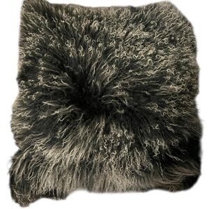 Elegant Black and Gray Faux Fur Pillow